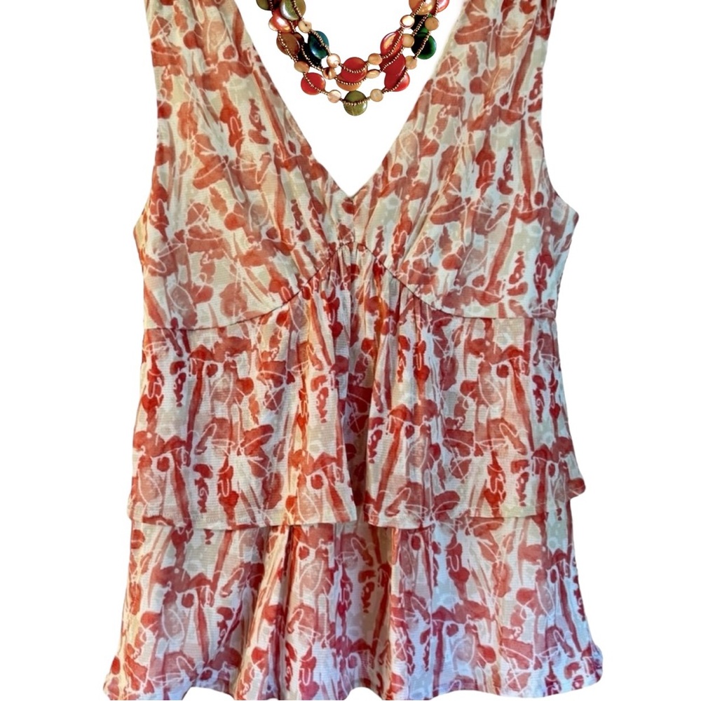 New York & Company Sleeveless Tiered Floral Print V-Neck Blouse Size Small